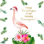 Kerstkaart hip Flamingo met kerstmuts